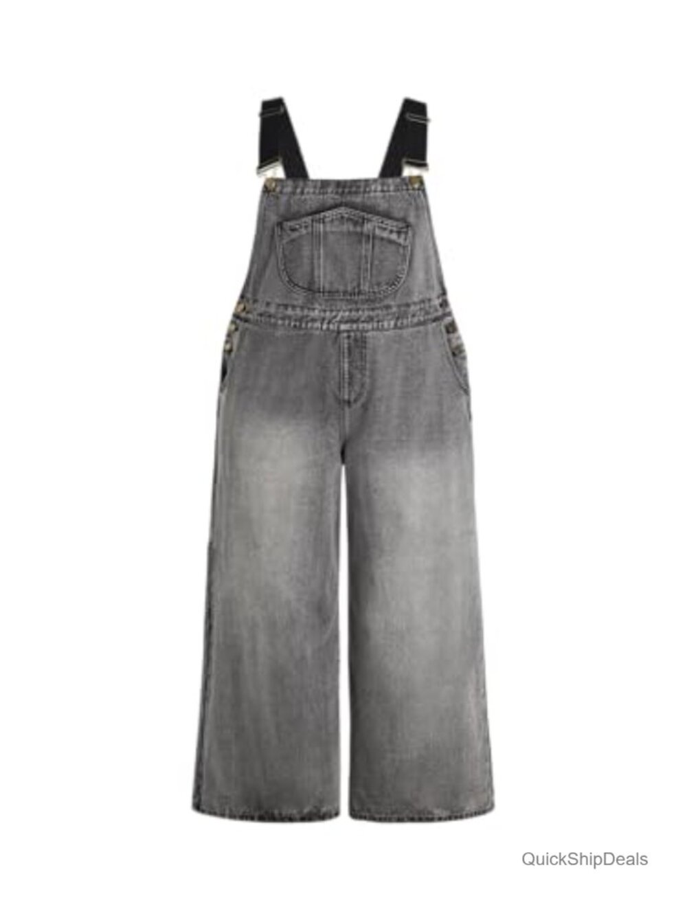 Plus Size Denim Overall Bib Wide Leg Adjustable Strap Jumpsuit with Pockets